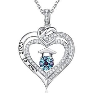 Class of 2025 Graduation Necklace‎ Heart Pendant Sterling Silver Gift
